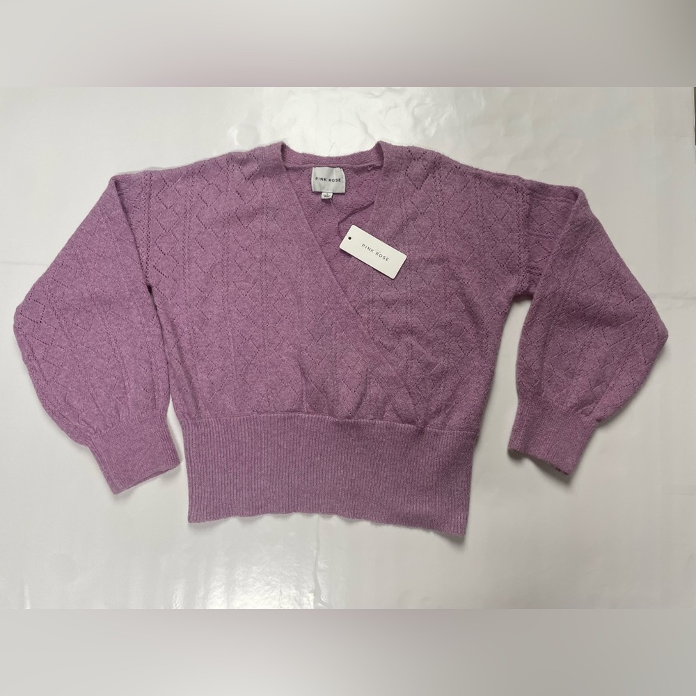 Pink Rose Lavender V-Neck Diamond Knit Sweater